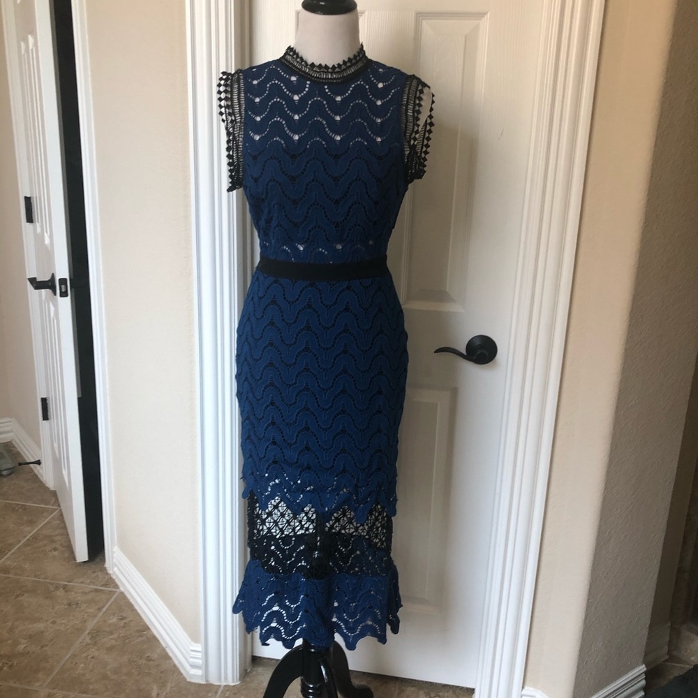 Beautiful blue and black crochet dress
